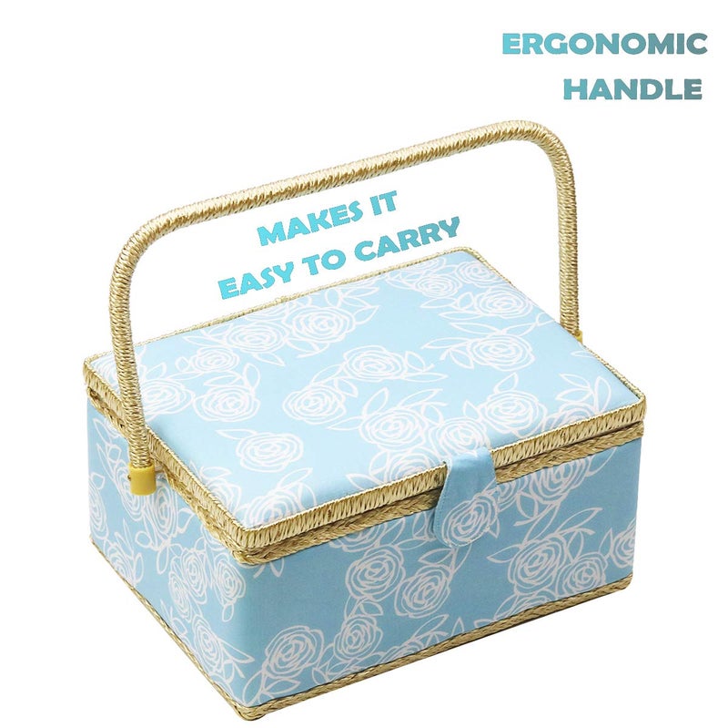 D&D Large Sewing Box with Kit Accessories Sewing Basket Organizer with Supplies DIY Sewing Kits for Adults, Blue - Image 5